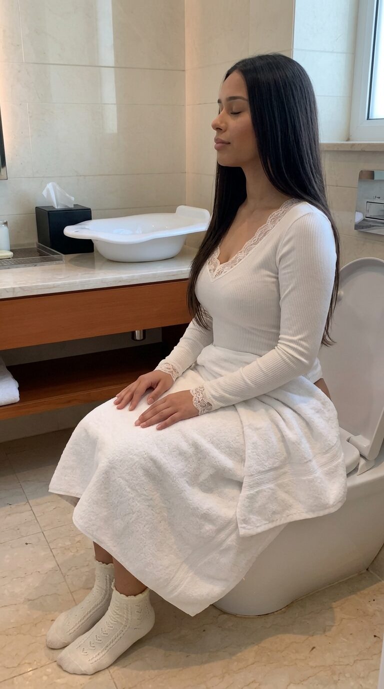 Woman relaxing during a yoni steam session